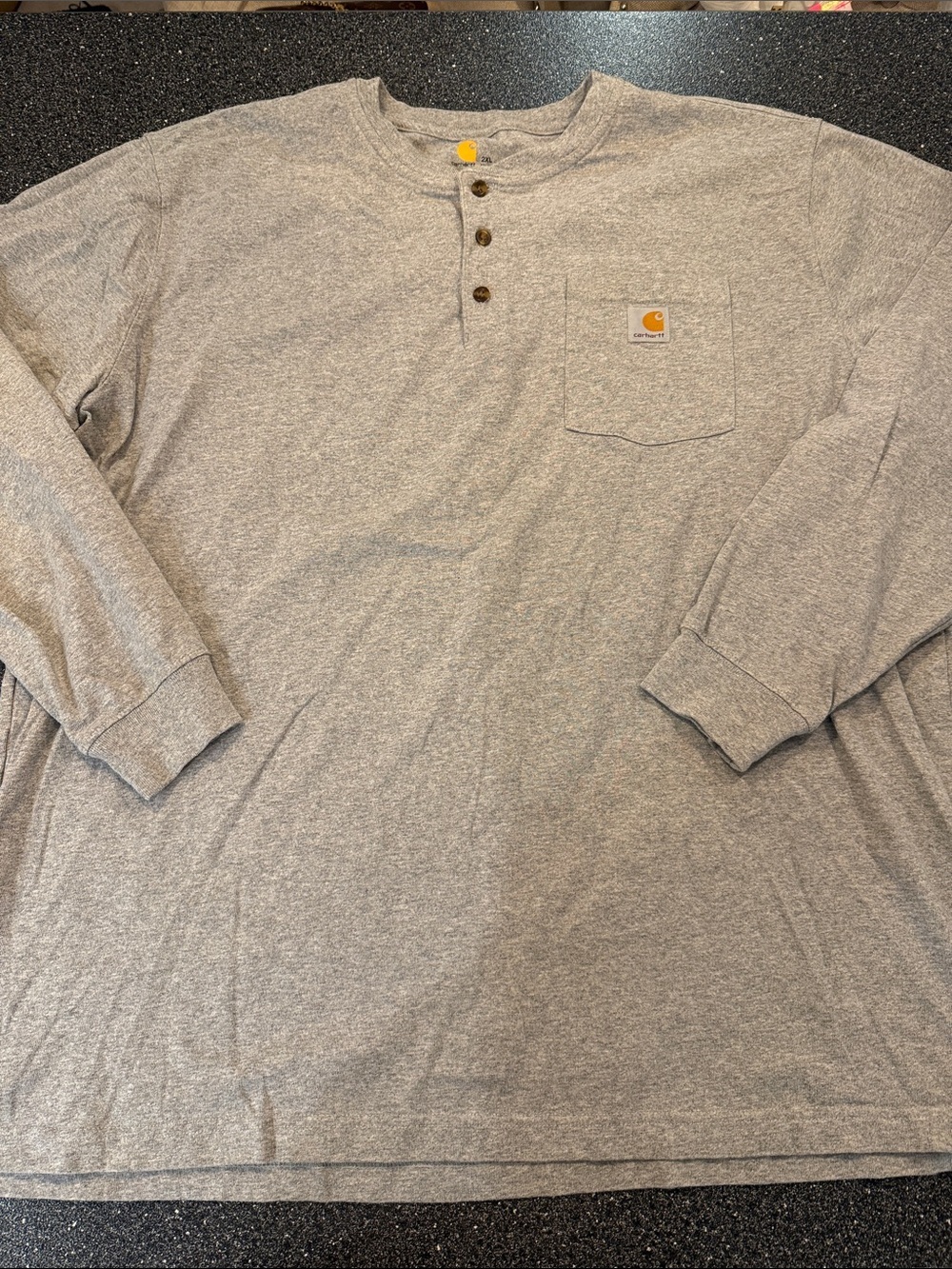 Men’s Carhartt Light Heather Gray Long-Sleeve Henley Pocket Shirt - size 2XL